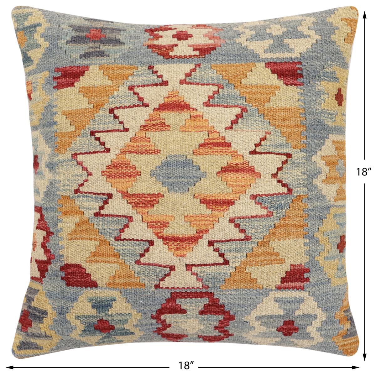 handmade Traditional Pillow Blue Red Hand-Woven SQUARE 100% WOOL Hand woven turkish pillow2 x 2