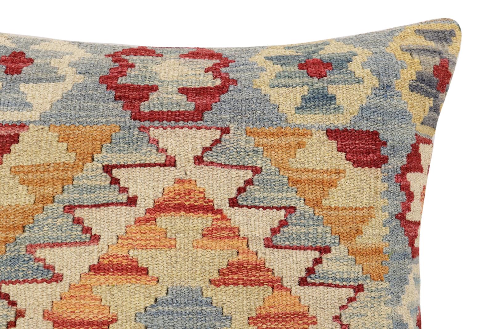 handmade Traditional Pillow Blue Red Hand-Woven SQUARE 100% WOOL Hand woven turkish pillow2 x 2