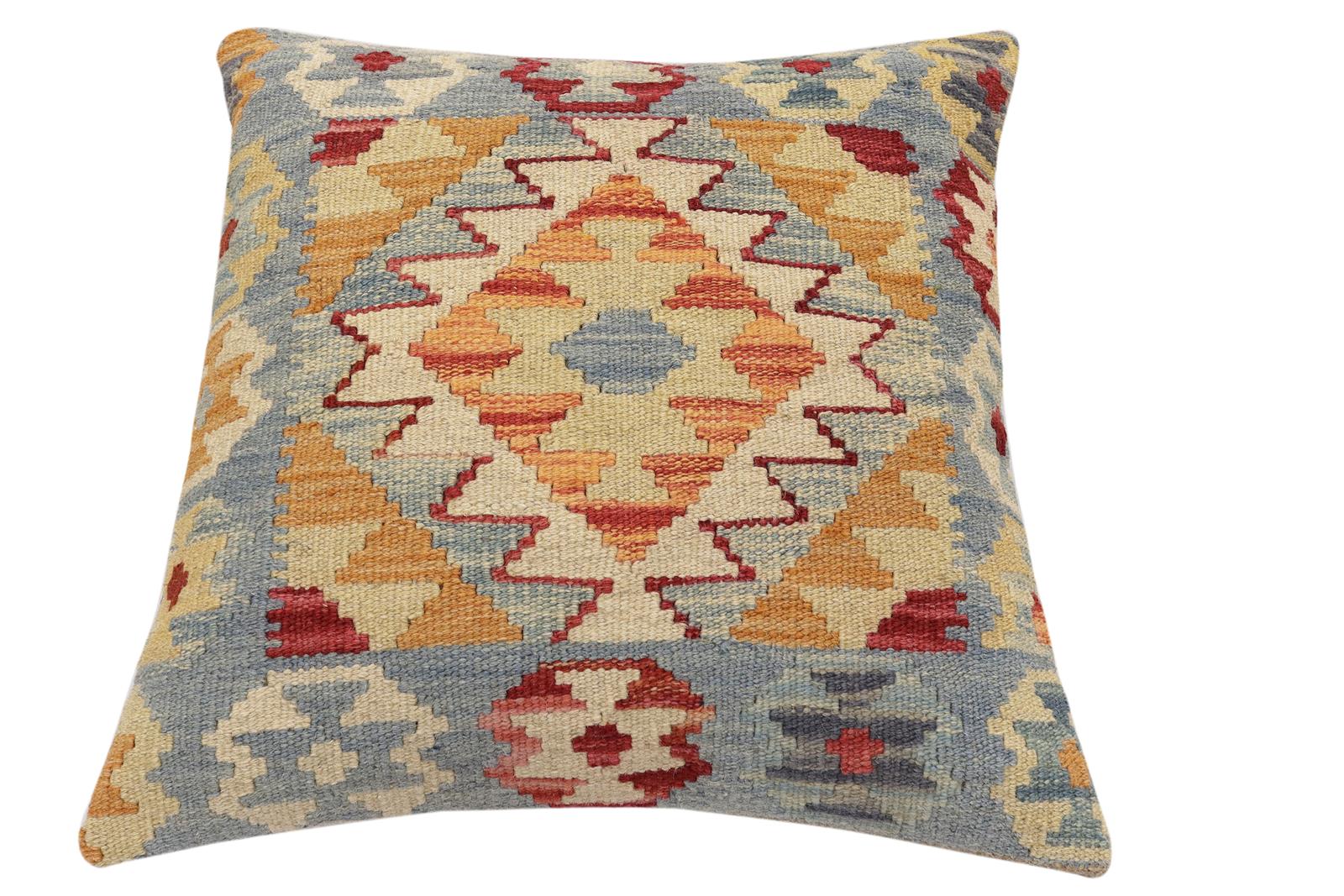 handmade Traditional Pillow Blue Red Hand-Woven SQUARE 100% WOOL Hand woven turkish pillow2 x 2