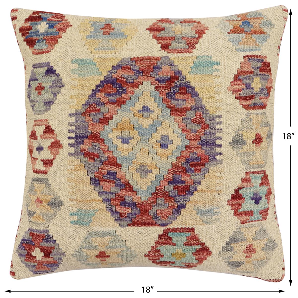 handmade Traditional Pillow Beige Red Hand-Woven SQUARE 100% WOOL Hand woven turkish pillow2 x 2