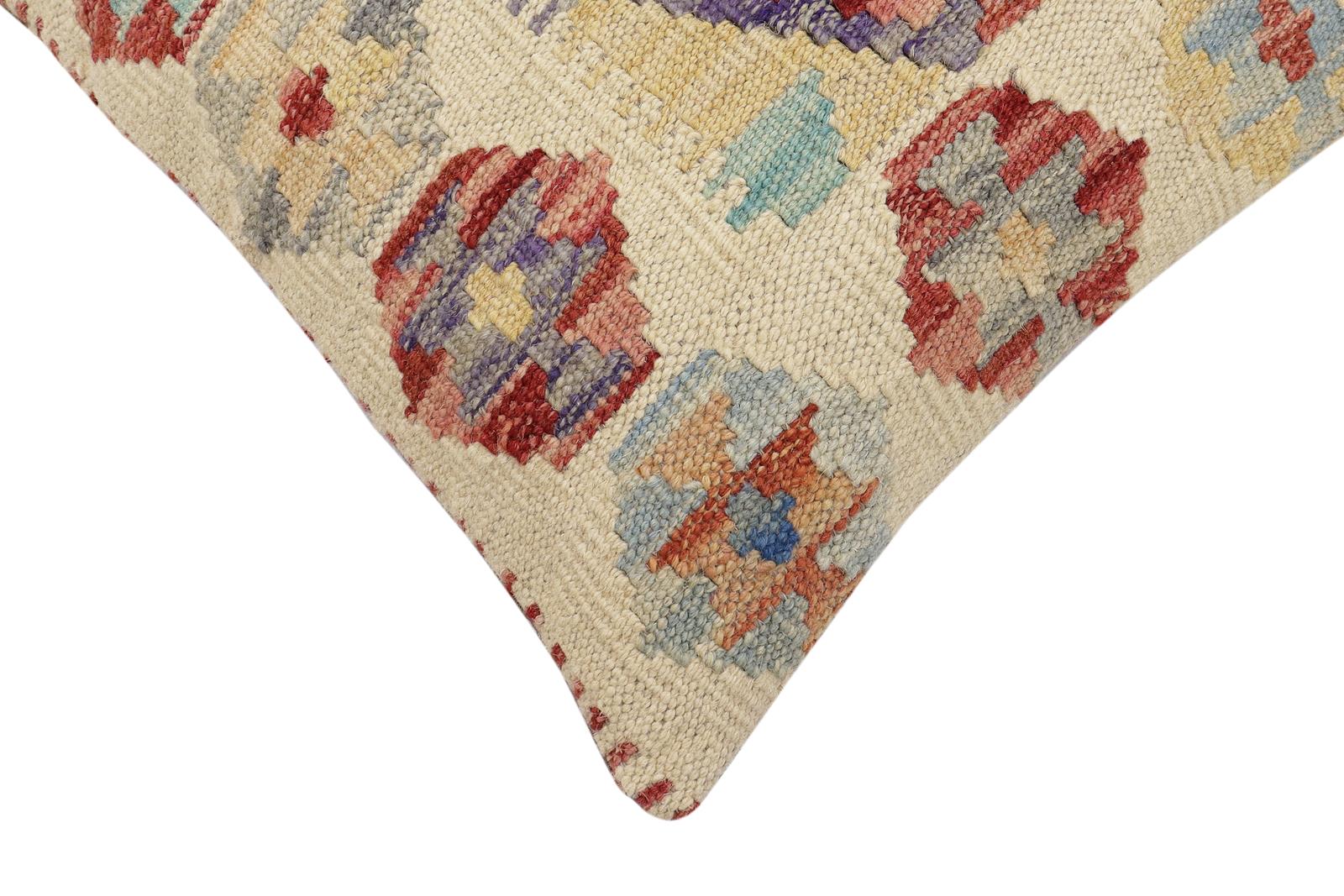 handmade Traditional Pillow Beige Red Hand-Woven SQUARE 100% WOOL Hand woven turkish pillow2 x 2
