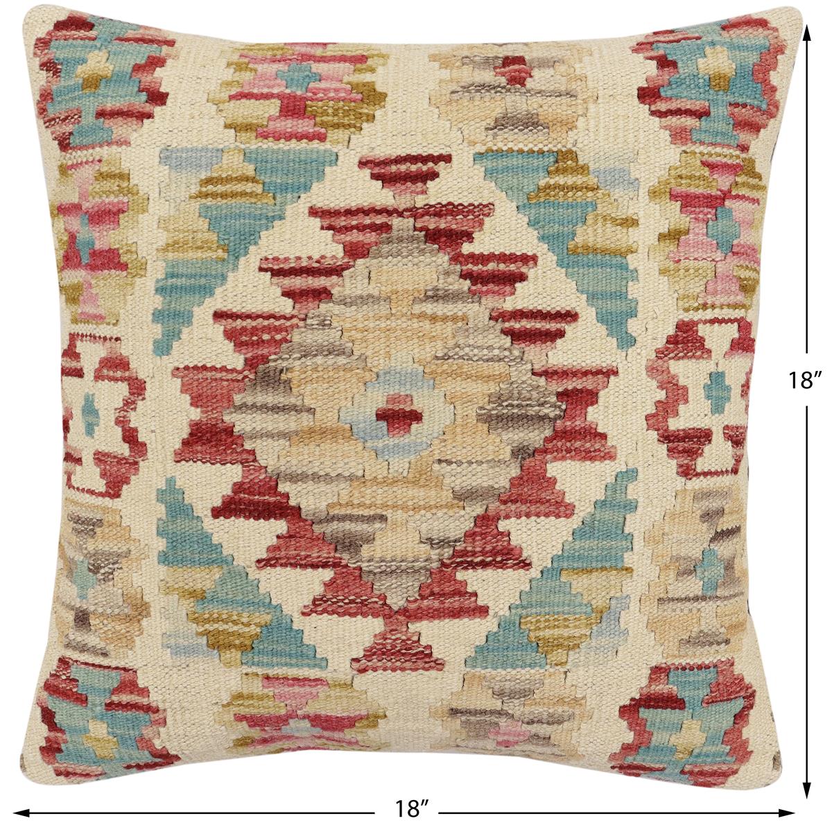 handmade Traditional Pillow Beige Red Hand-Woven SQUARE 100% WOOL Hand woven turkish pillow2 x 2