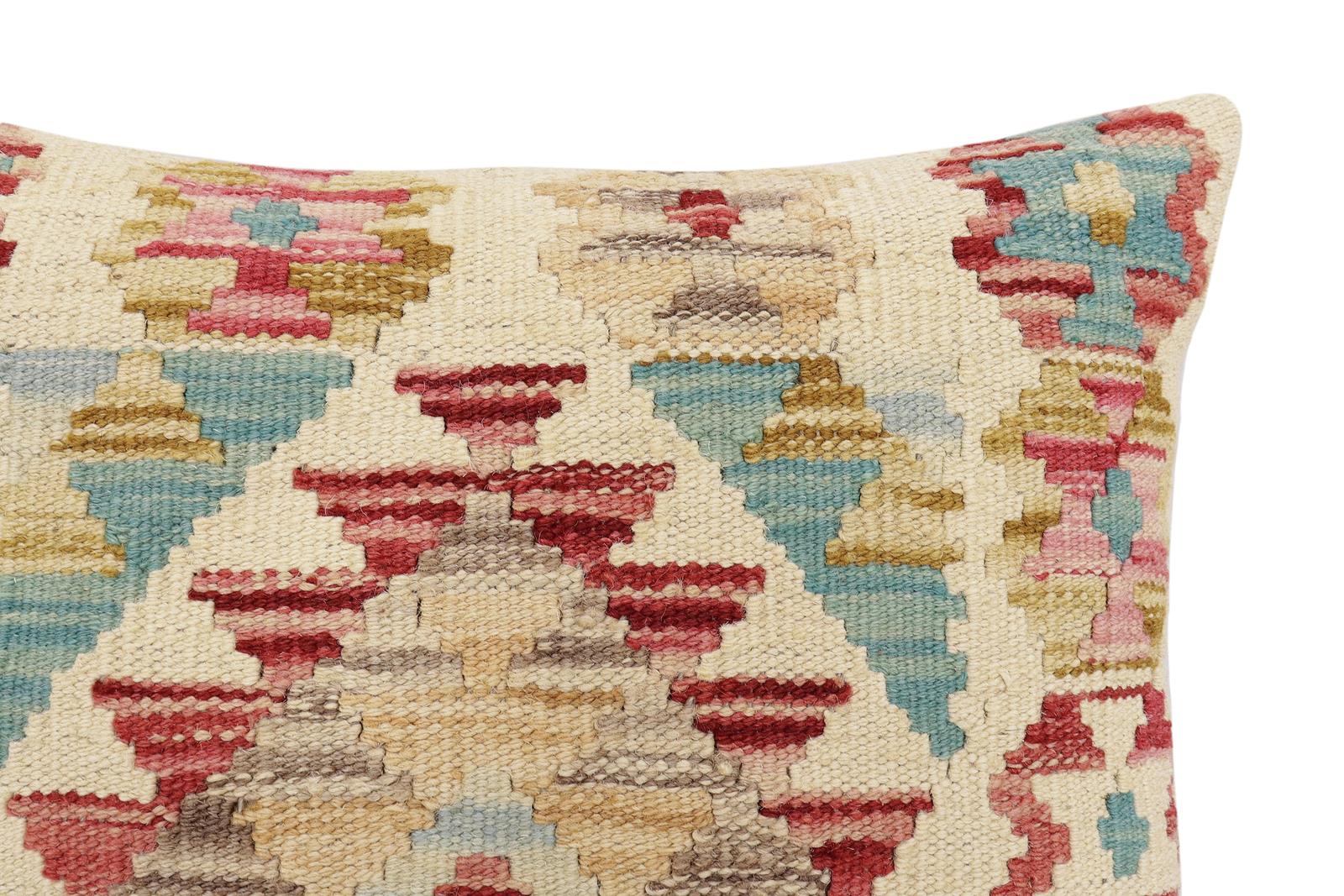 handmade Traditional Pillow Beige Red Hand-Woven SQUARE 100% WOOL Hand woven turkish pillow2 x 2
