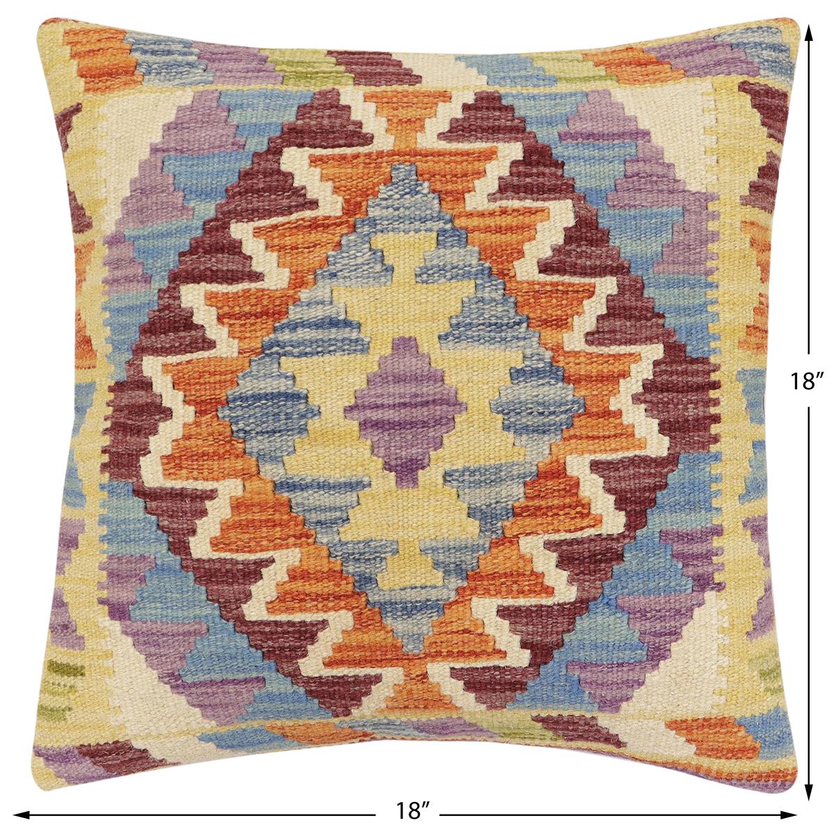 handmade Traditional Pillow Rust Blue Hand-Woven SQUARE 100% WOOL Hand woven turkish pillow2 x 2