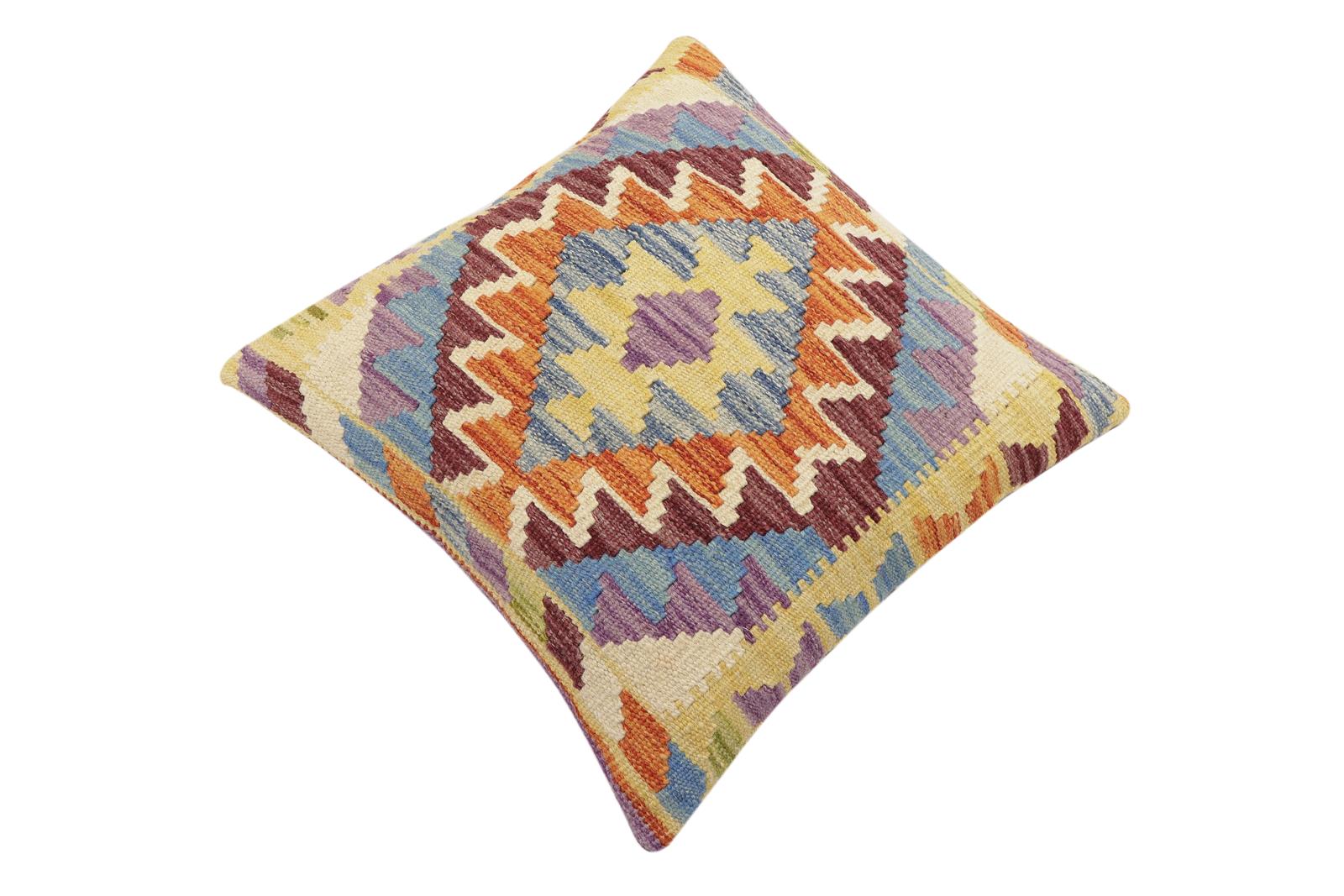 handmade Traditional Pillow Rust Blue Hand-Woven SQUARE 100% WOOL Hand woven turkish pillow2 x 2