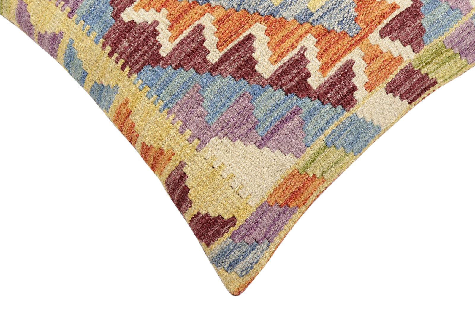 handmade Traditional Pillow Rust Blue Hand-Woven SQUARE 100% WOOL Hand woven turkish pillow2 x 2