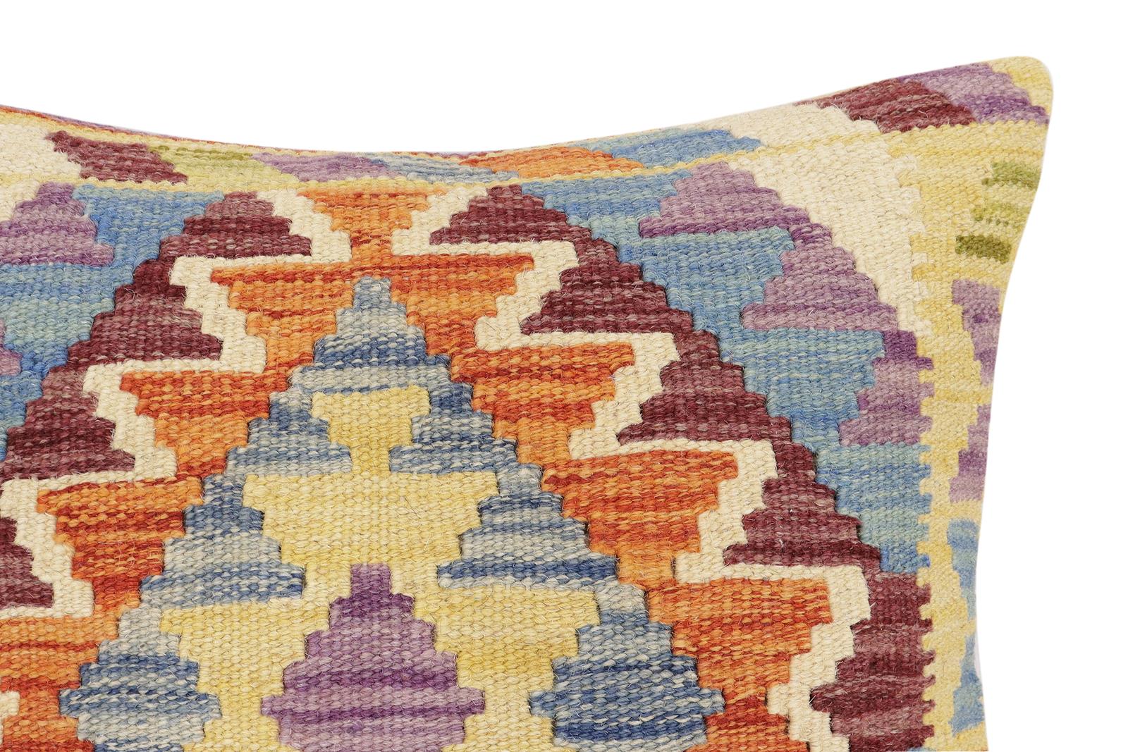 handmade Traditional Pillow Rust Blue Hand-Woven SQUARE 100% WOOL Hand woven turkish pillow2 x 2