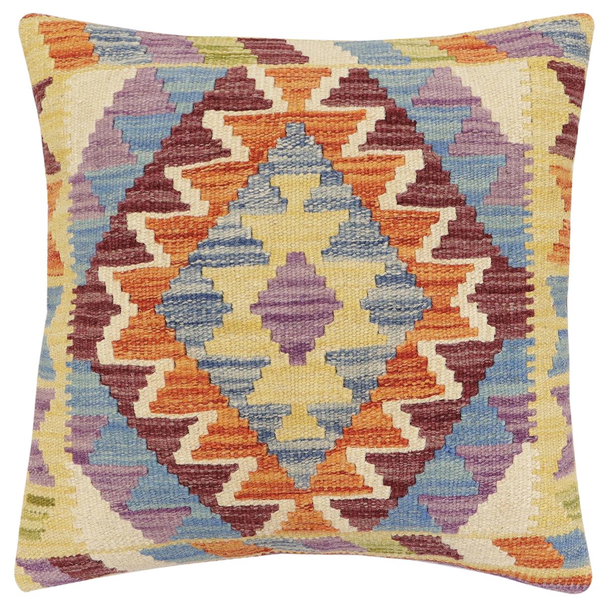 handmade Traditional Pillow Rust Blue Hand-Woven SQUARE 100% WOOL Hand woven turkish pillow2 x 2
