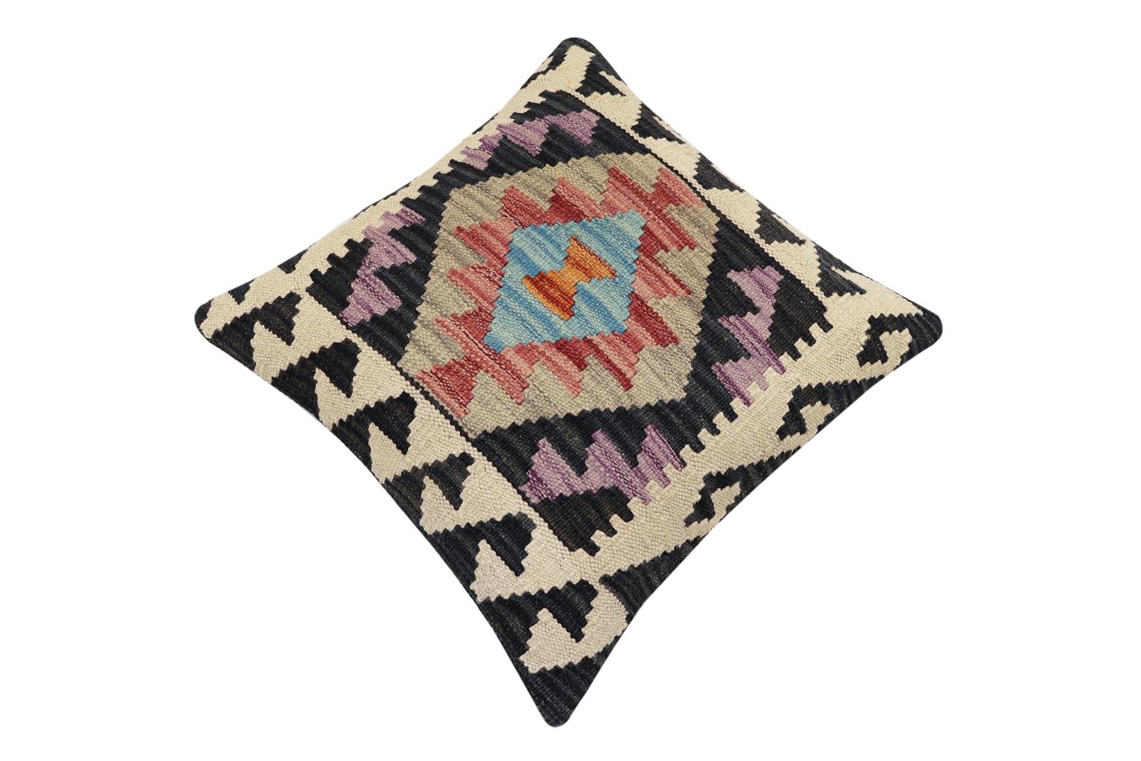 handmade Traditional Pillow Red Black Hand-Woven SQUARE 100% WOOL Hand woven turkish pillow2 x 2