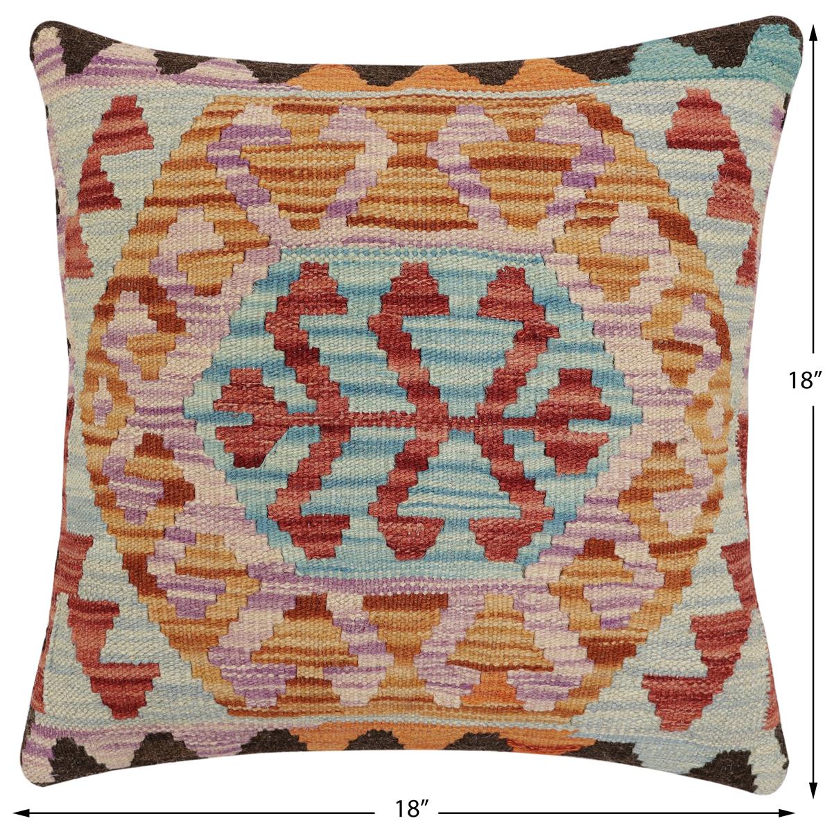 handmade Traditional Pillow Red Blue Hand-Woven SQUARE 100% WOOL Hand woven turkish pillow2 x 2