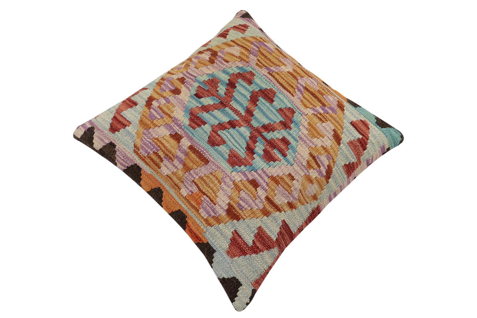 handmade Traditional Pillow Red Blue Hand-Woven SQUARE 100% WOOL Hand woven turkish pillow2 x 2