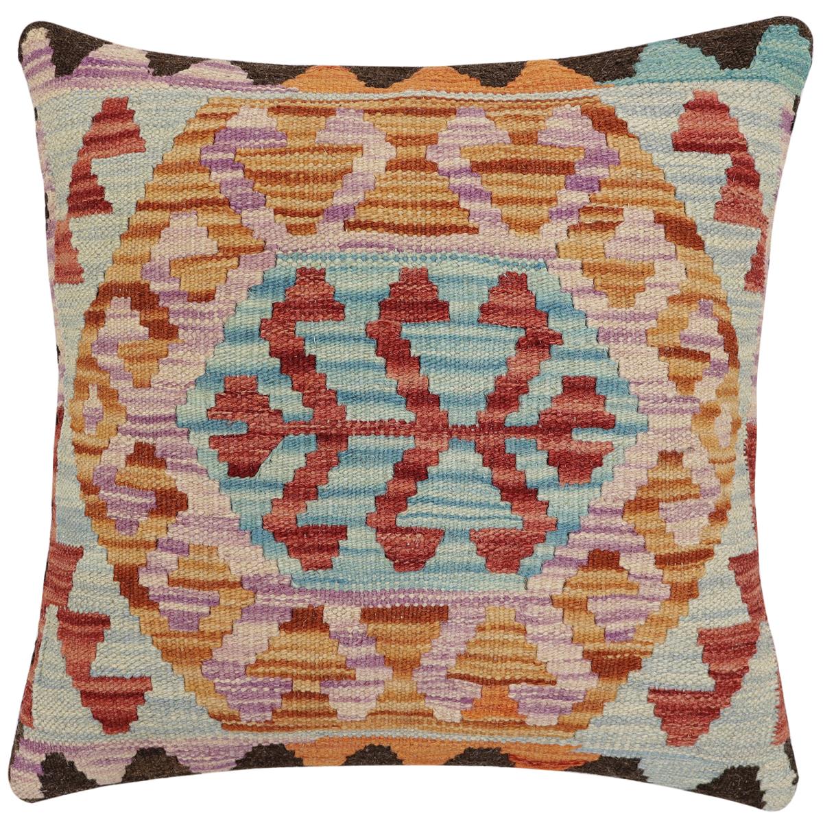 handmade Traditional Pillow Red Blue Hand-Woven SQUARE 100% WOOL Hand woven turkish pillow2 x 2