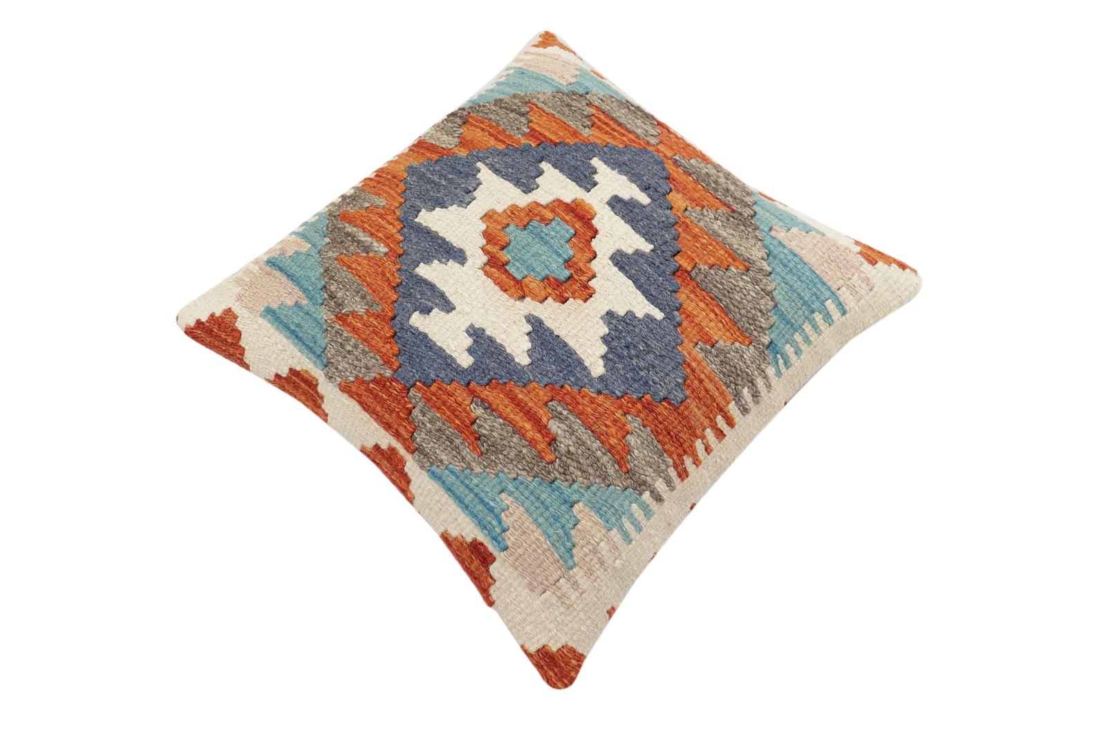 handmade Traditional Pillow Rust Blue Hand-Woven SQUARE 100% WOOL Hand woven turkish pillow2 x 2