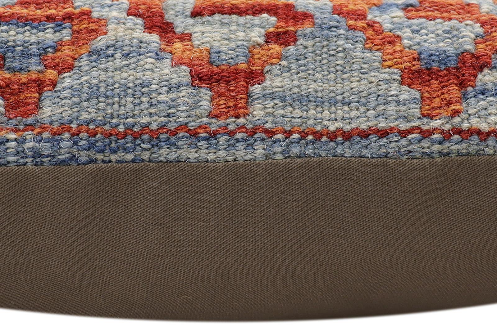 handmade Traditional Pillow Rust Blue Hand-Woven SQUARE 100% WOOL Hand woven turkish pillow2 x 2
