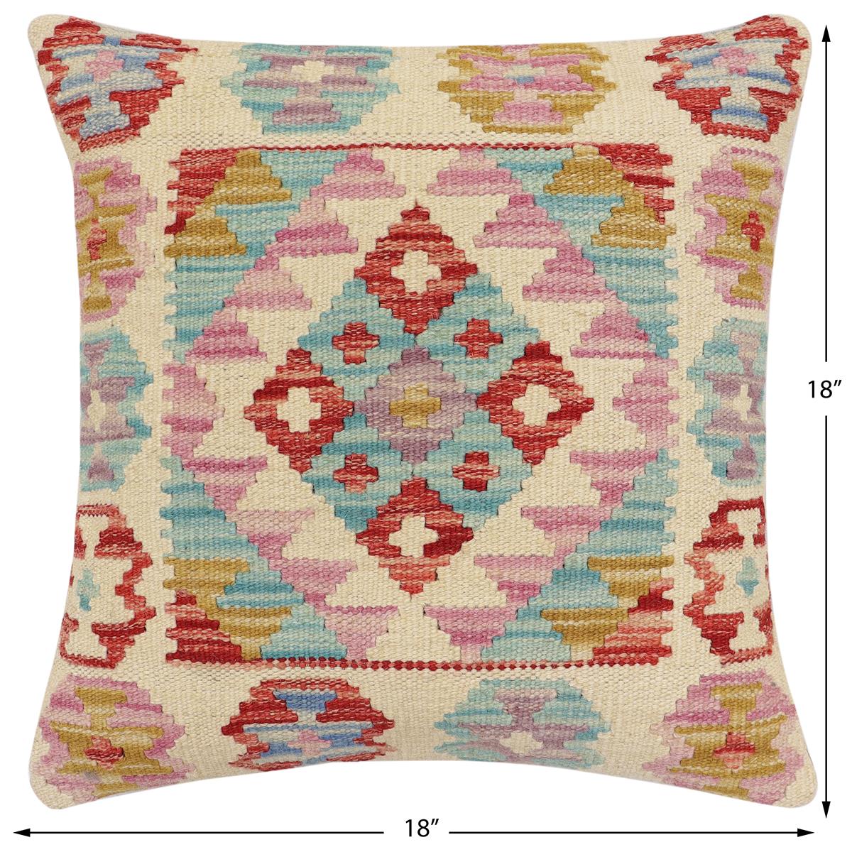 handmade Traditional Pillow Beige Red Hand-Woven SQUARE 100% WOOL Hand woven turkish pillow2 x 2