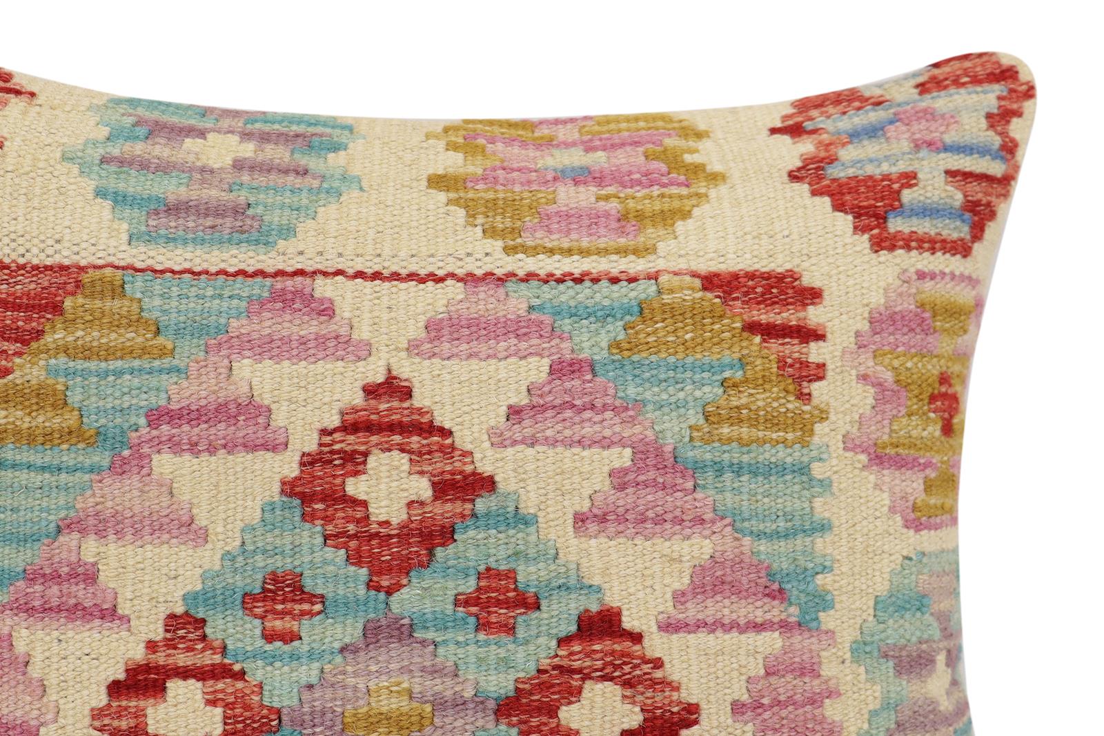 handmade Traditional Pillow Beige Red Hand-Woven SQUARE 100% WOOL Hand woven turkish pillow2 x 2