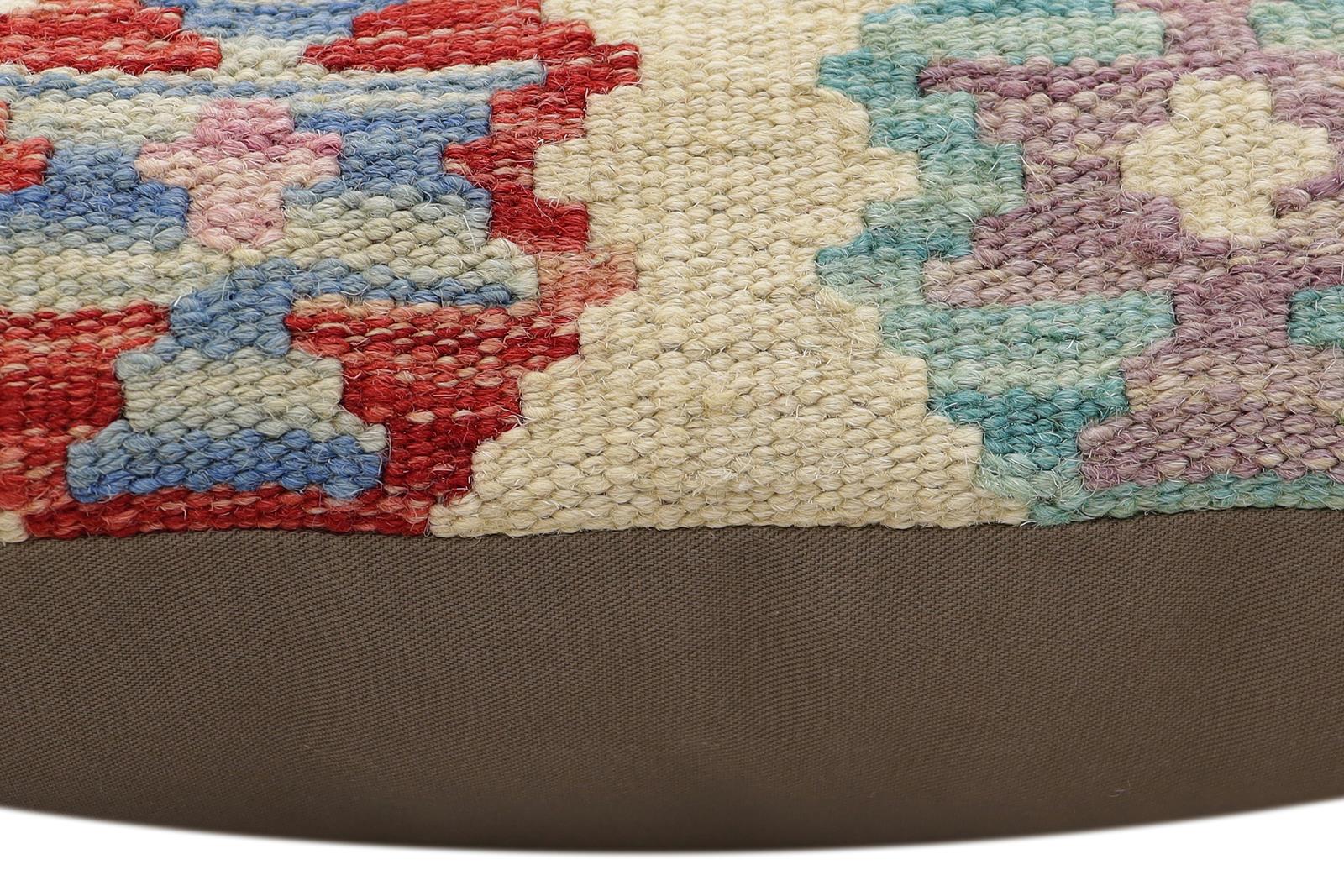 handmade Traditional Pillow Beige Red Hand-Woven SQUARE 100% WOOL Hand woven turkish pillow2 x 2