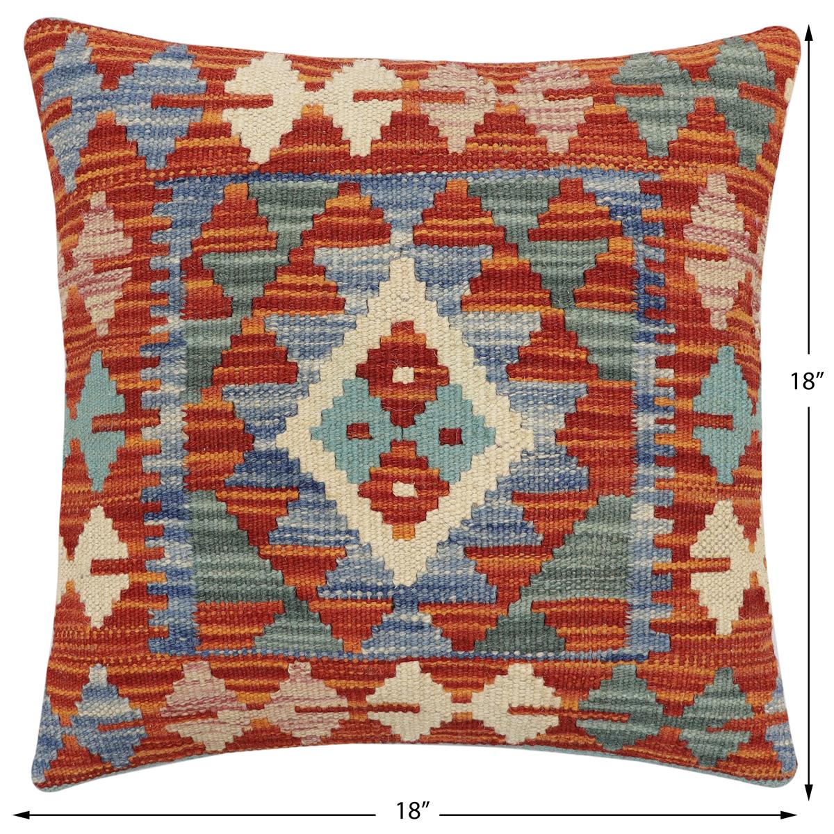 handmade Traditional Pillow Rust Blue Hand-Woven SQUARE 100% WOOL Hand woven turkish pillow2 x 2