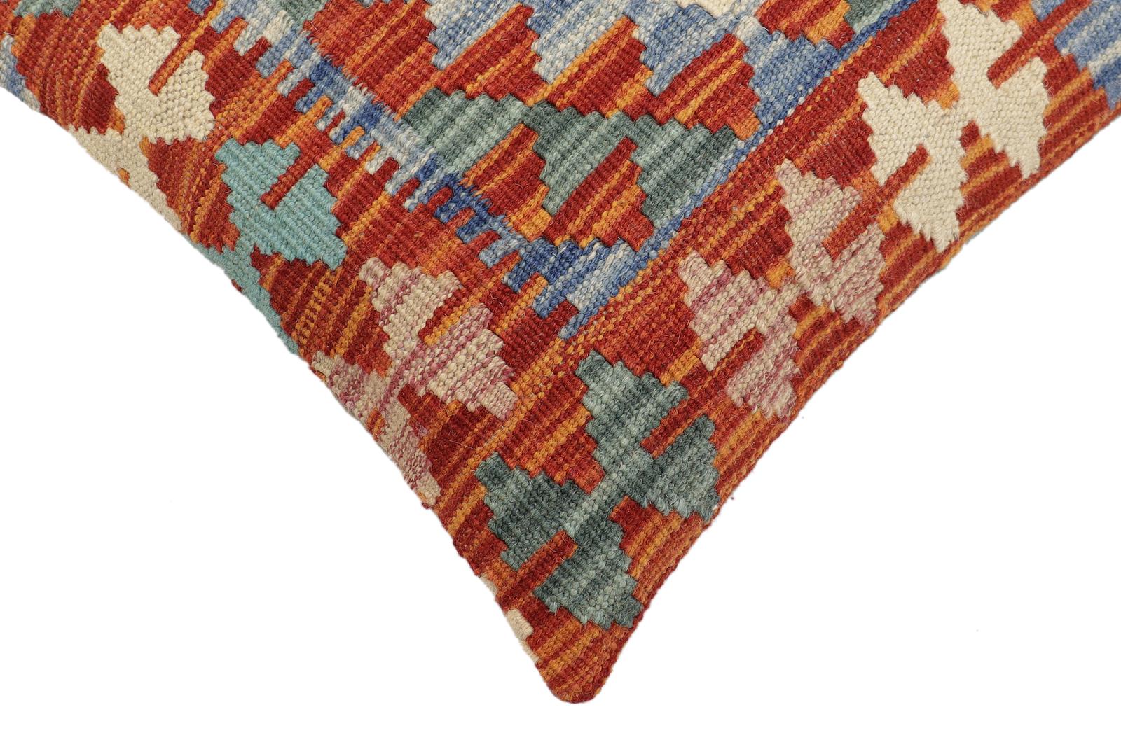handmade Traditional Pillow Rust Blue Hand-Woven SQUARE 100% WOOL Hand woven turkish pillow2 x 2