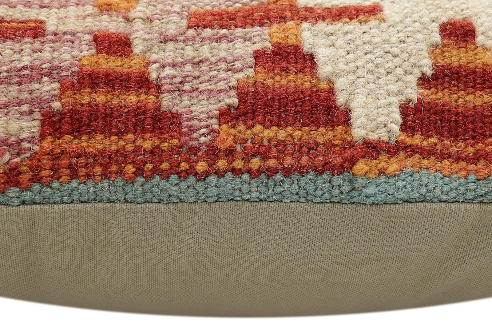 handmade Traditional Pillow Rust Blue Hand-Woven SQUARE 100% WOOL Hand woven turkish pillow2 x 2