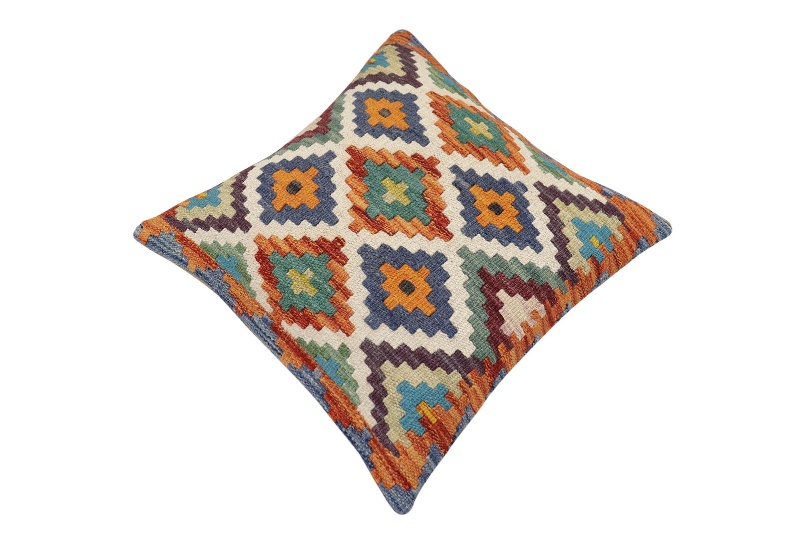 handmade Traditional Pillow Rust Blue Hand-Woven SQUARE 100% WOOL Hand woven turkish pillow2 x 2
