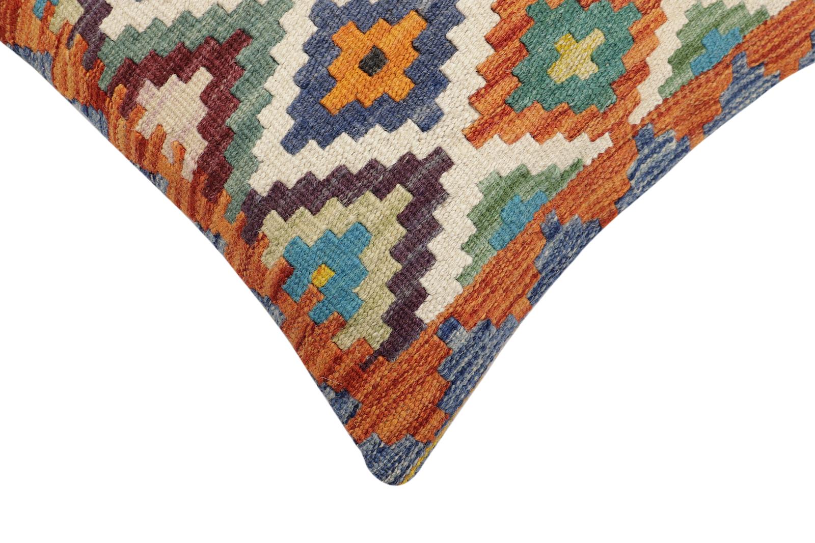 handmade Traditional Pillow Rust Blue Hand-Woven SQUARE 100% WOOL Hand woven turkish pillow2 x 2