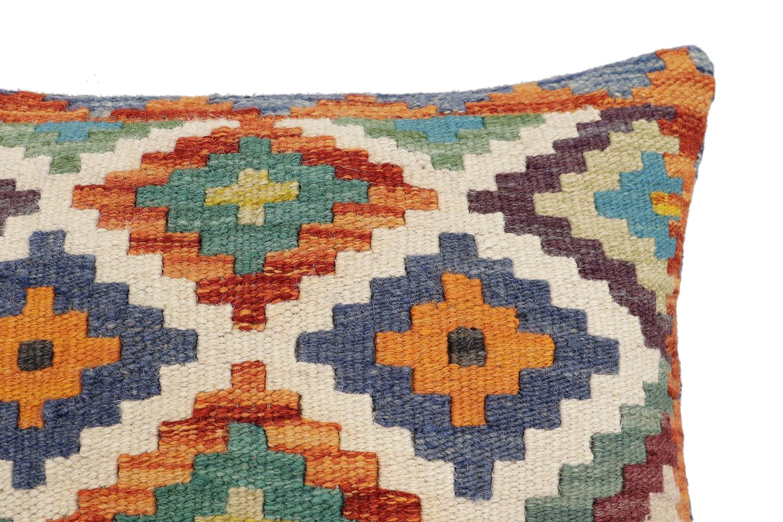 handmade Traditional Pillow Rust Blue Hand-Woven SQUARE 100% WOOL Hand woven turkish pillow2 x 2