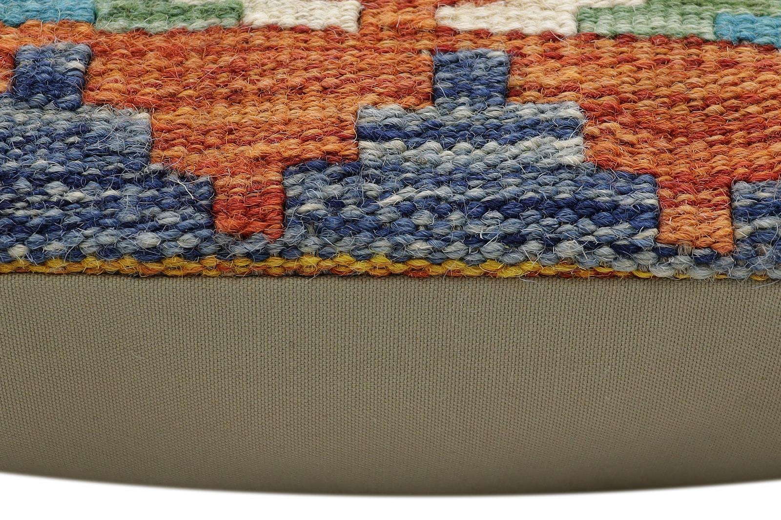 handmade Traditional Pillow Rust Blue Hand-Woven SQUARE 100% WOOL Hand woven turkish pillow2 x 2