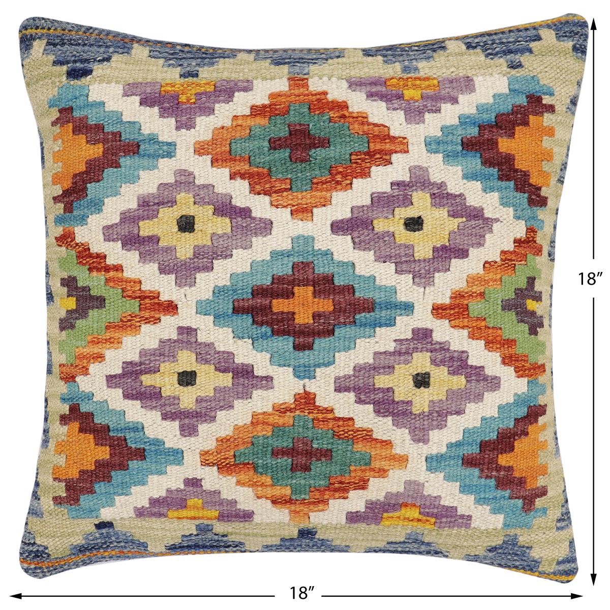 handmade Traditional Pillow Rust Blue Hand-Woven SQUARE 100% WOOL Hand woven turkish pillow2 x 2