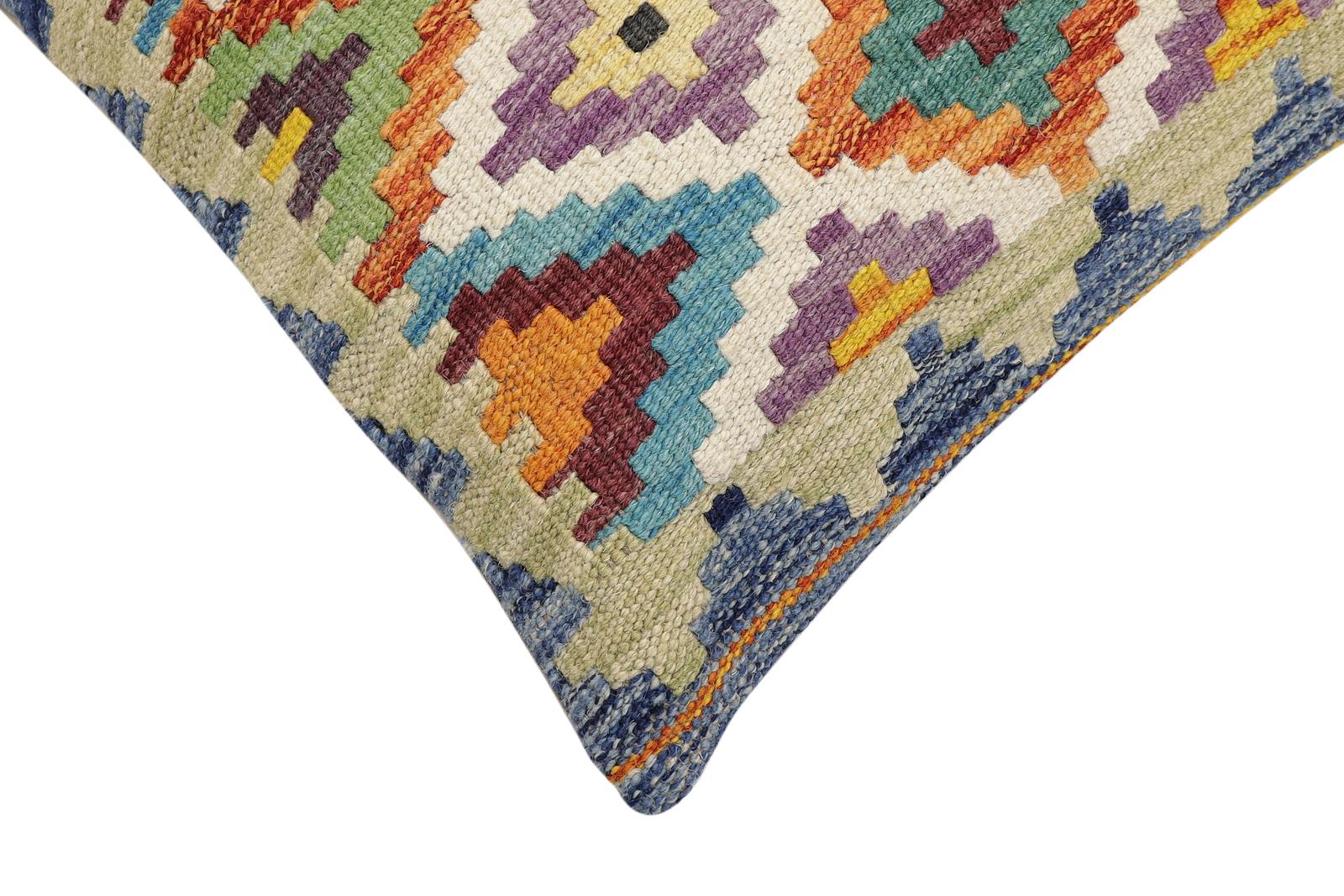 handmade Traditional Pillow Rust Blue Hand-Woven SQUARE 100% WOOL Hand woven turkish pillow2 x 2