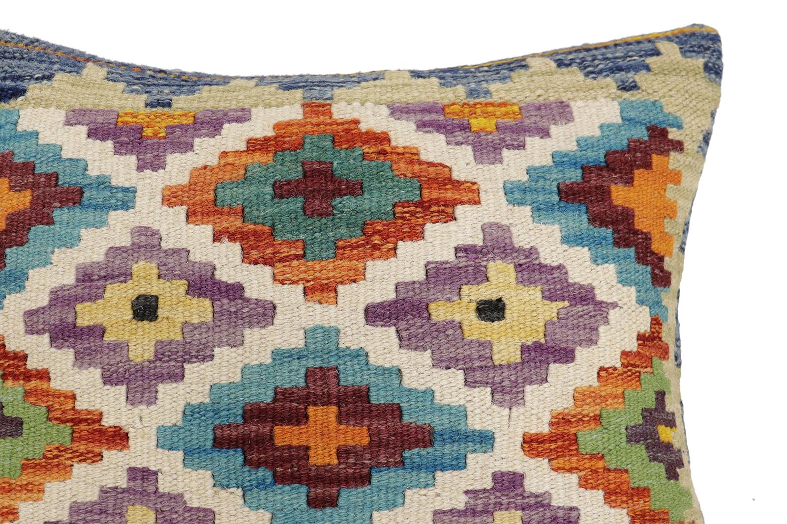 handmade Traditional Pillow Rust Blue Hand-Woven SQUARE 100% WOOL Hand woven turkish pillow2 x 2