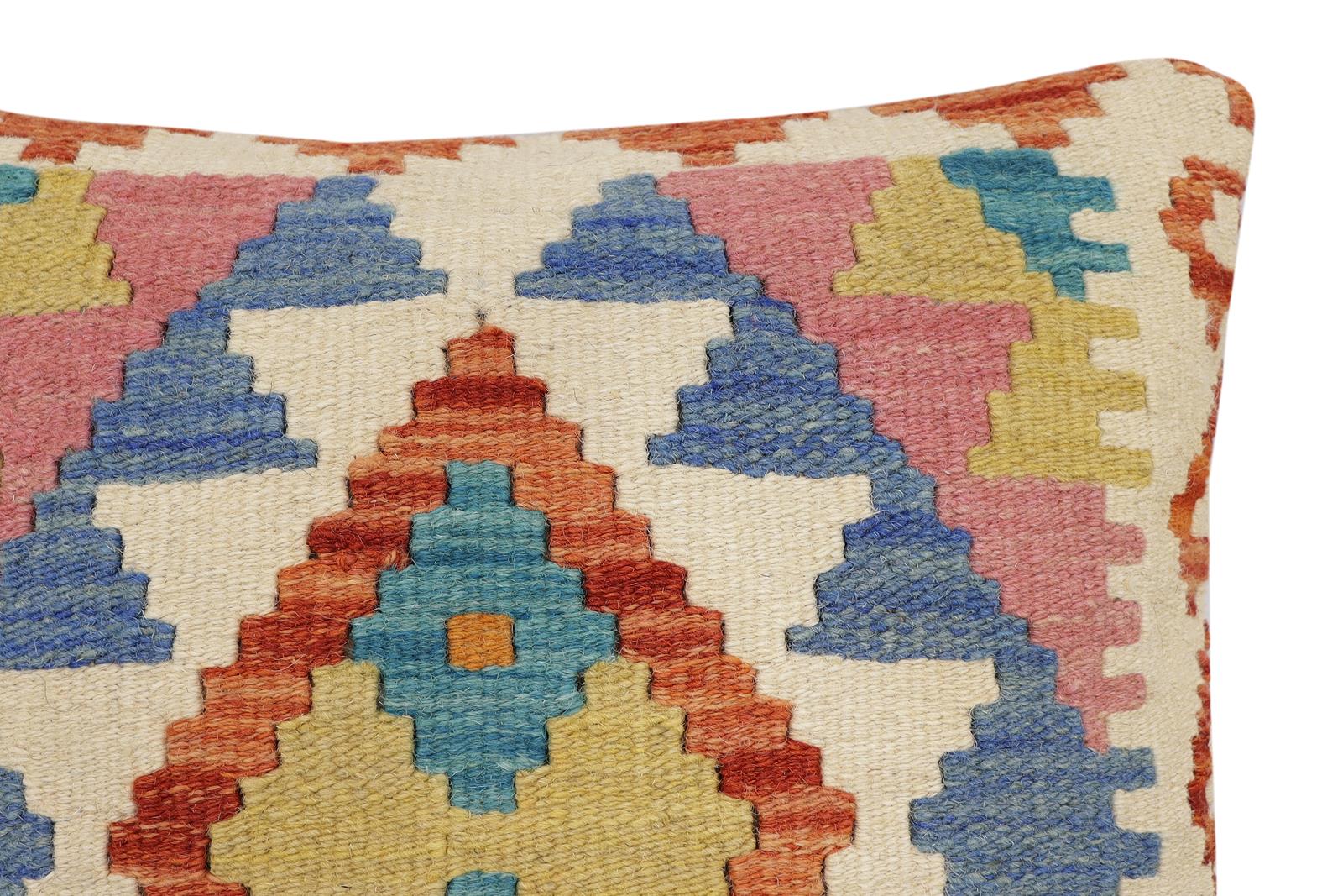 handmade Traditional Pillow Rust Beige Hand-Woven SQUARE 100% WOOL Hand woven turkish pillow2 x 2