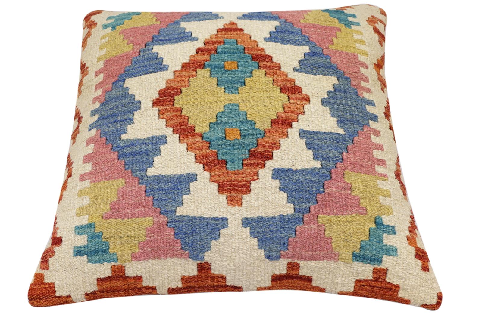 handmade Traditional Pillow Rust Beige Hand-Woven SQUARE 100% WOOL Hand woven turkish pillow2 x 2