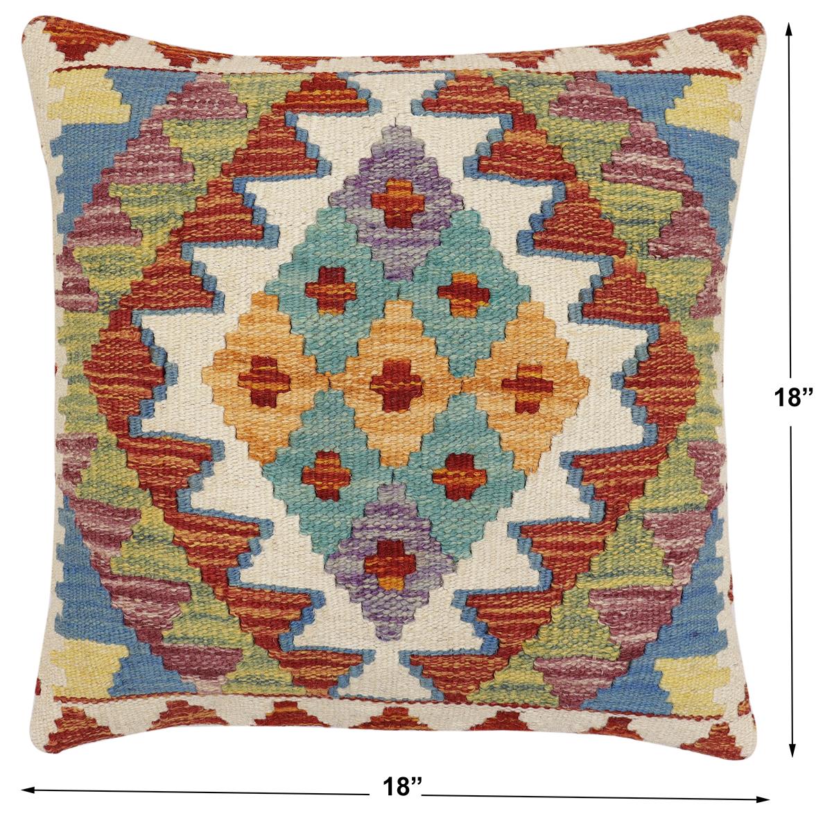 handmade Traditional Pillow Rust Blue Hand-Woven SQUARE 100% WOOL Hand woven turkish pillow2 x 2
