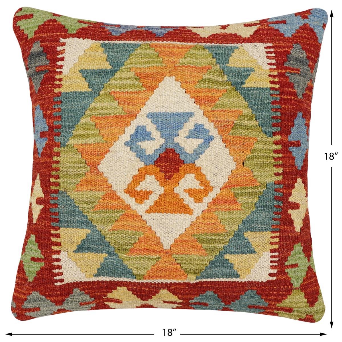 handmade Traditional Pillow Rust Blue Hand-Woven SQUARE 100% WOOL Hand woven turkish pillow2 x 2