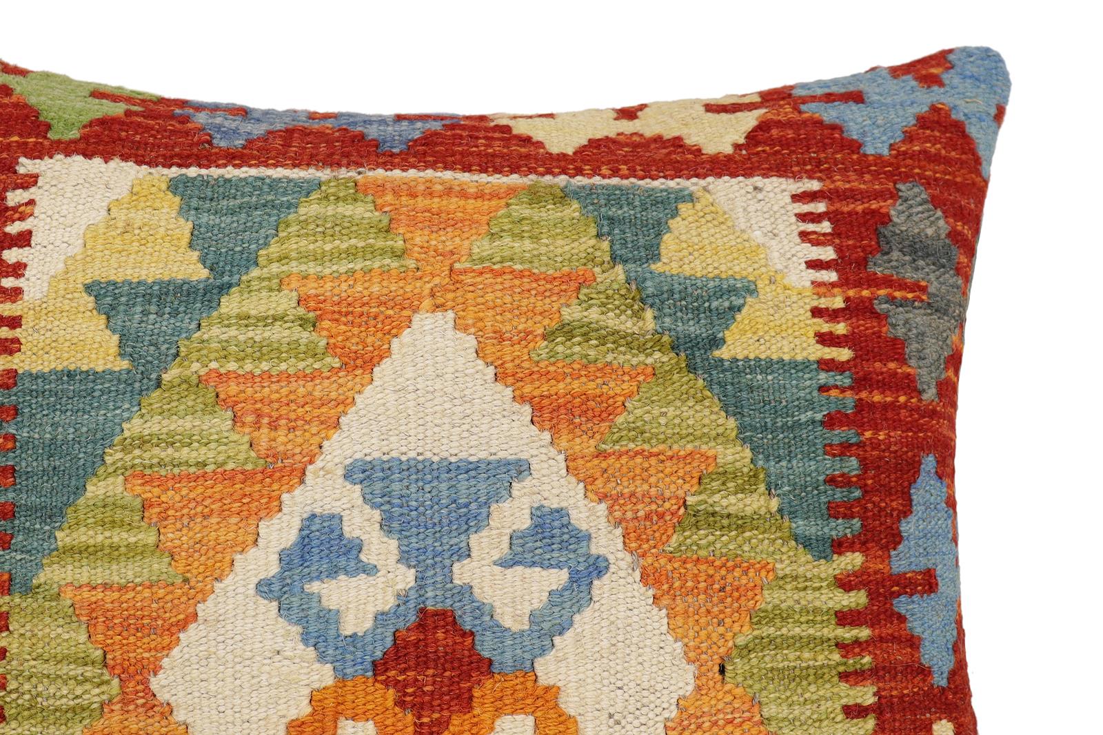 handmade Traditional Pillow Rust Blue Hand-Woven SQUARE 100% WOOL Hand woven turkish pillow2 x 2