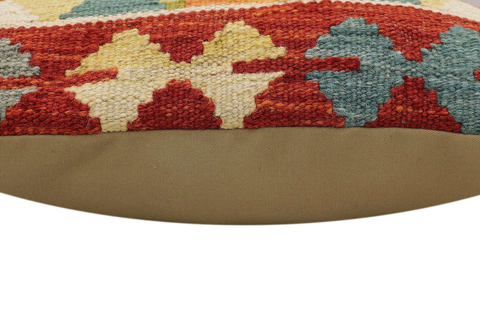 handmade Traditional Pillow Rust Blue Hand-Woven SQUARE 100% WOOL Hand woven turkish pillow2 x 2