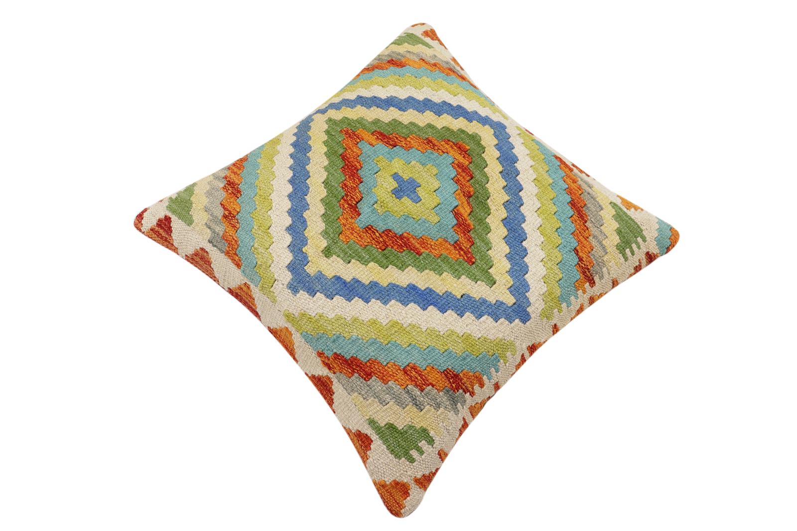 handmade Traditional Pillow Rust Beige Hand-Woven SQUARE 100% WOOL Hand woven turkish pillow2 x 2
