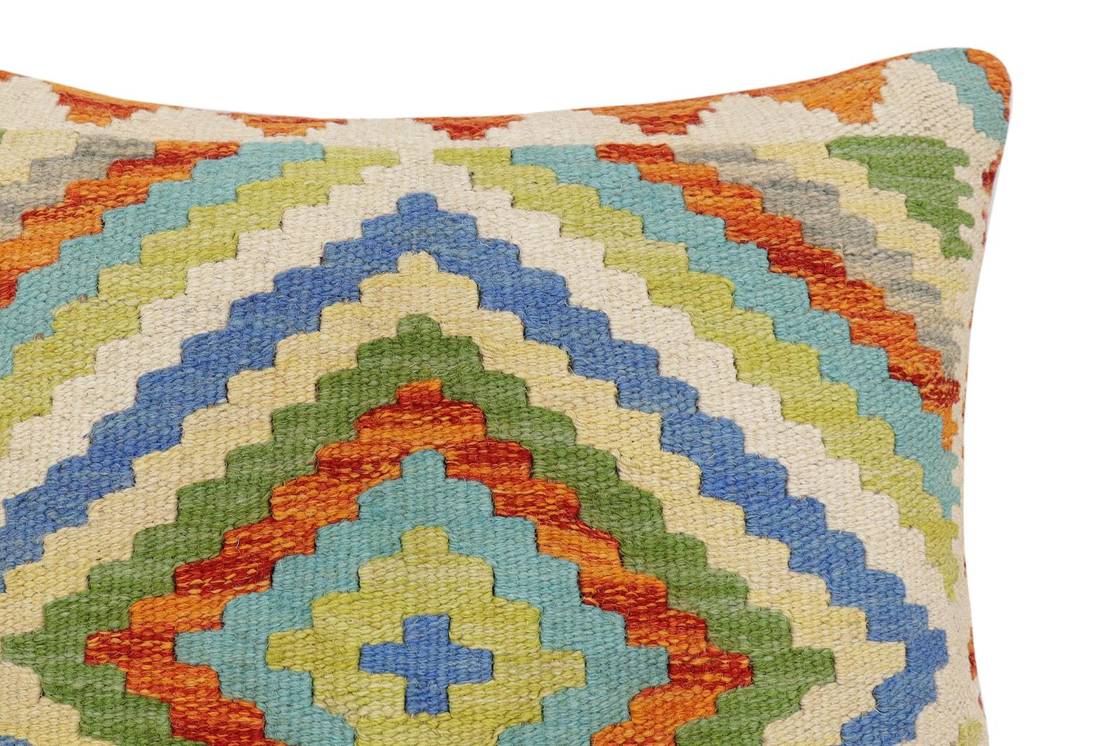 handmade Traditional Pillow Rust Beige Hand-Woven SQUARE 100% WOOL Hand woven turkish pillow2 x 2