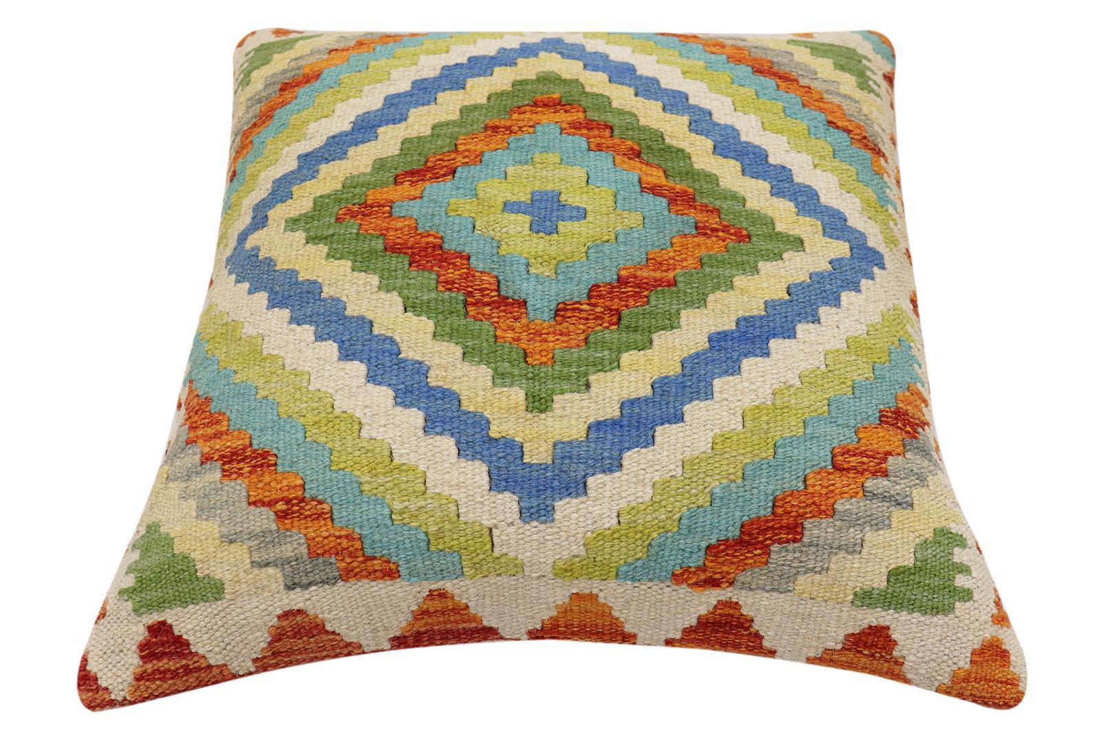 handmade Traditional Pillow Rust Beige Hand-Woven SQUARE 100% WOOL Hand woven turkish pillow2 x 2