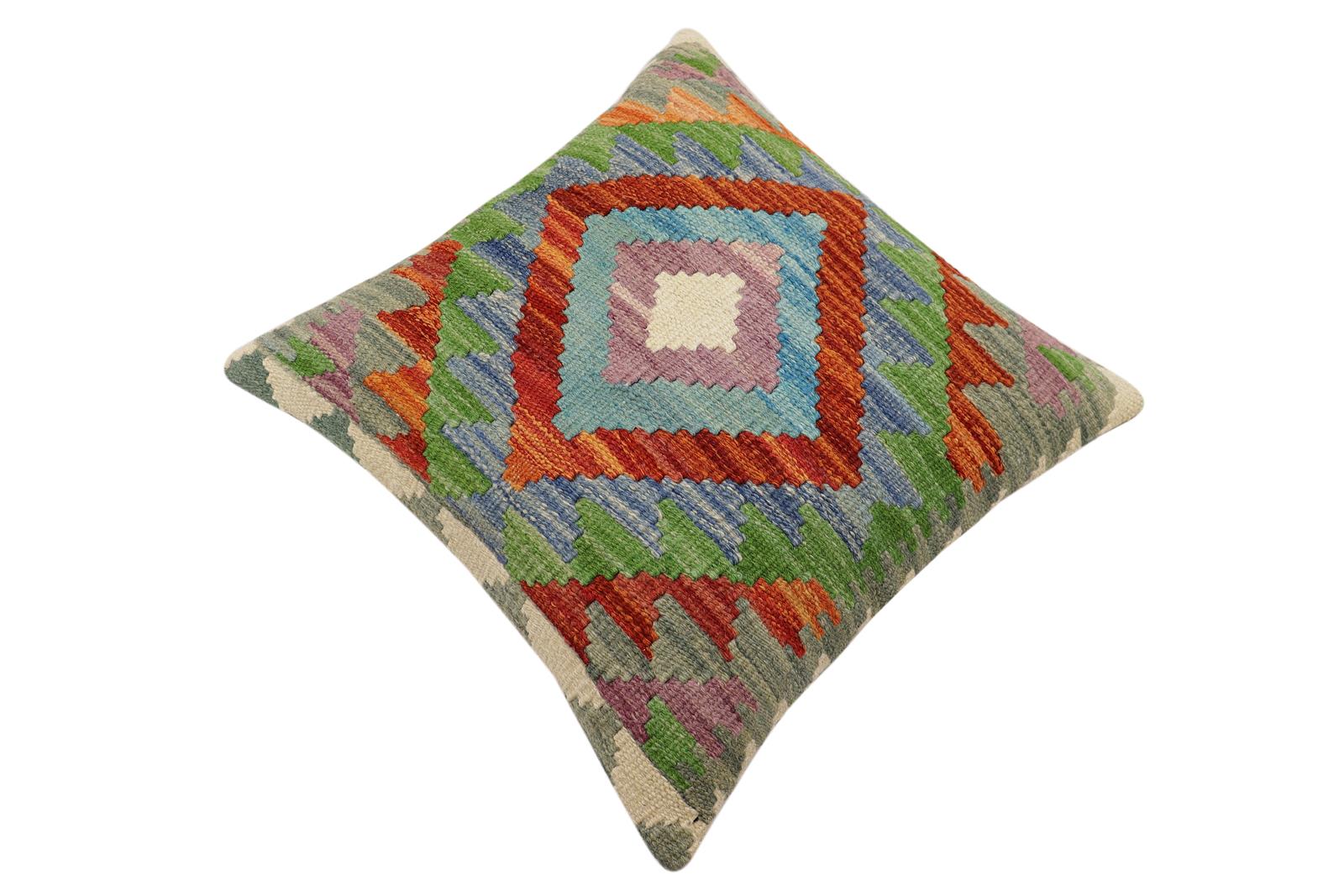 handmade Traditional Pillow Rust Beige Hand-Woven SQUARE 100% WOOL Hand woven turkish pillow2 x 2