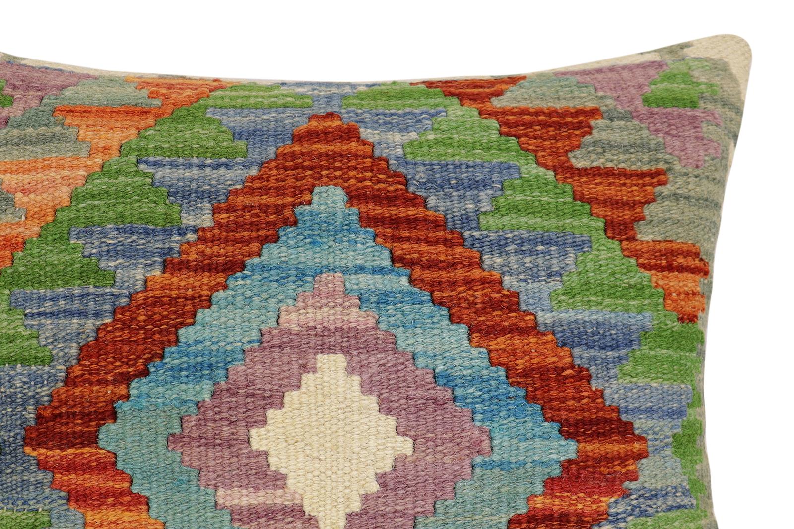 handmade Traditional Pillow Rust Beige Hand-Woven SQUARE 100% WOOL Hand woven turkish pillow2 x 2