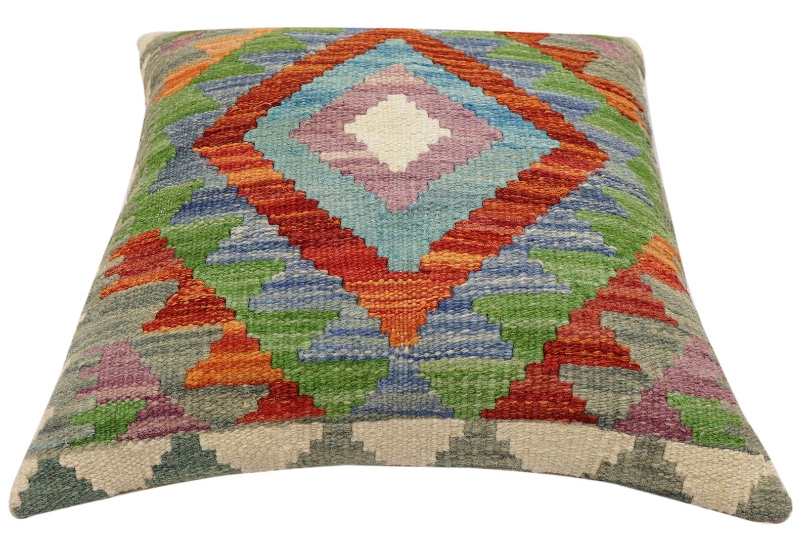 handmade Traditional Pillow Rust Beige Hand-Woven SQUARE 100% WOOL Hand woven turkish pillow2 x 2