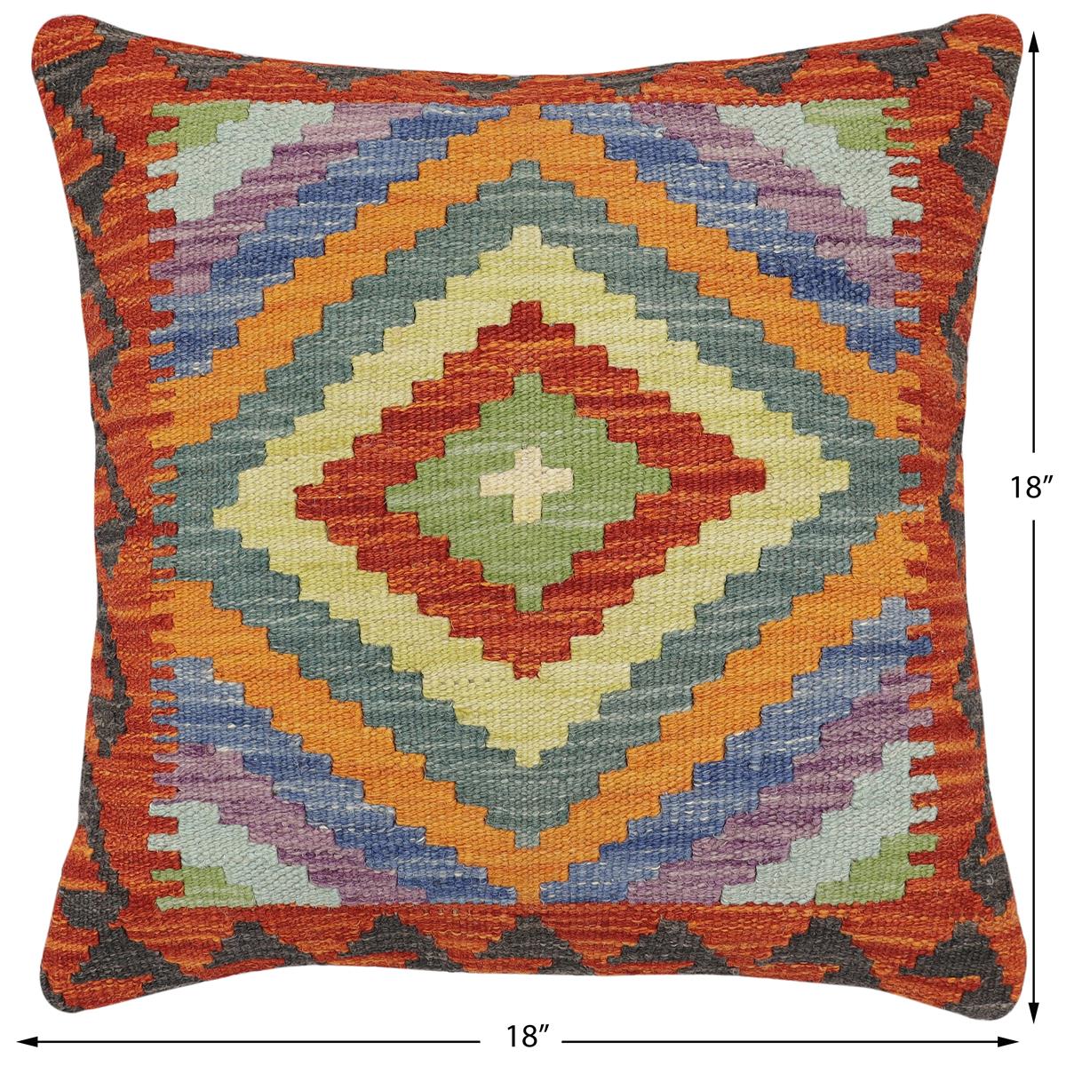 handmade Traditional Pillow Rust Blue Hand-Woven SQUARE 100% WOOL Hand woven turkish pillow2 x 2