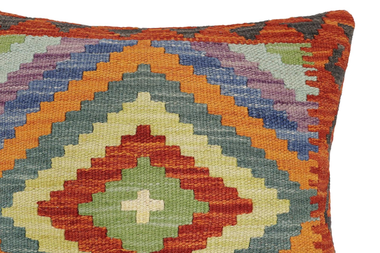 handmade Traditional Pillow Rust Blue Hand-Woven SQUARE 100% WOOL Hand woven turkish pillow2 x 2