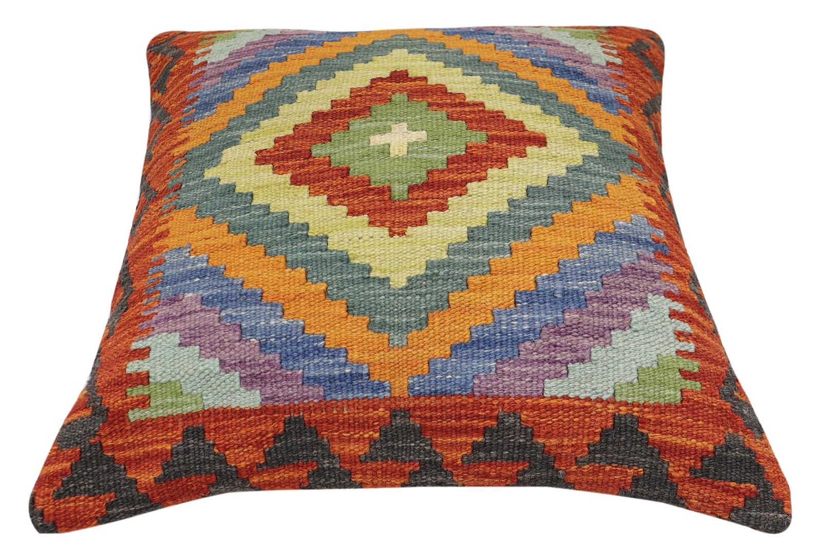 handmade Traditional Pillow Rust Blue Hand-Woven SQUARE 100% WOOL Hand woven turkish pillow2 x 2