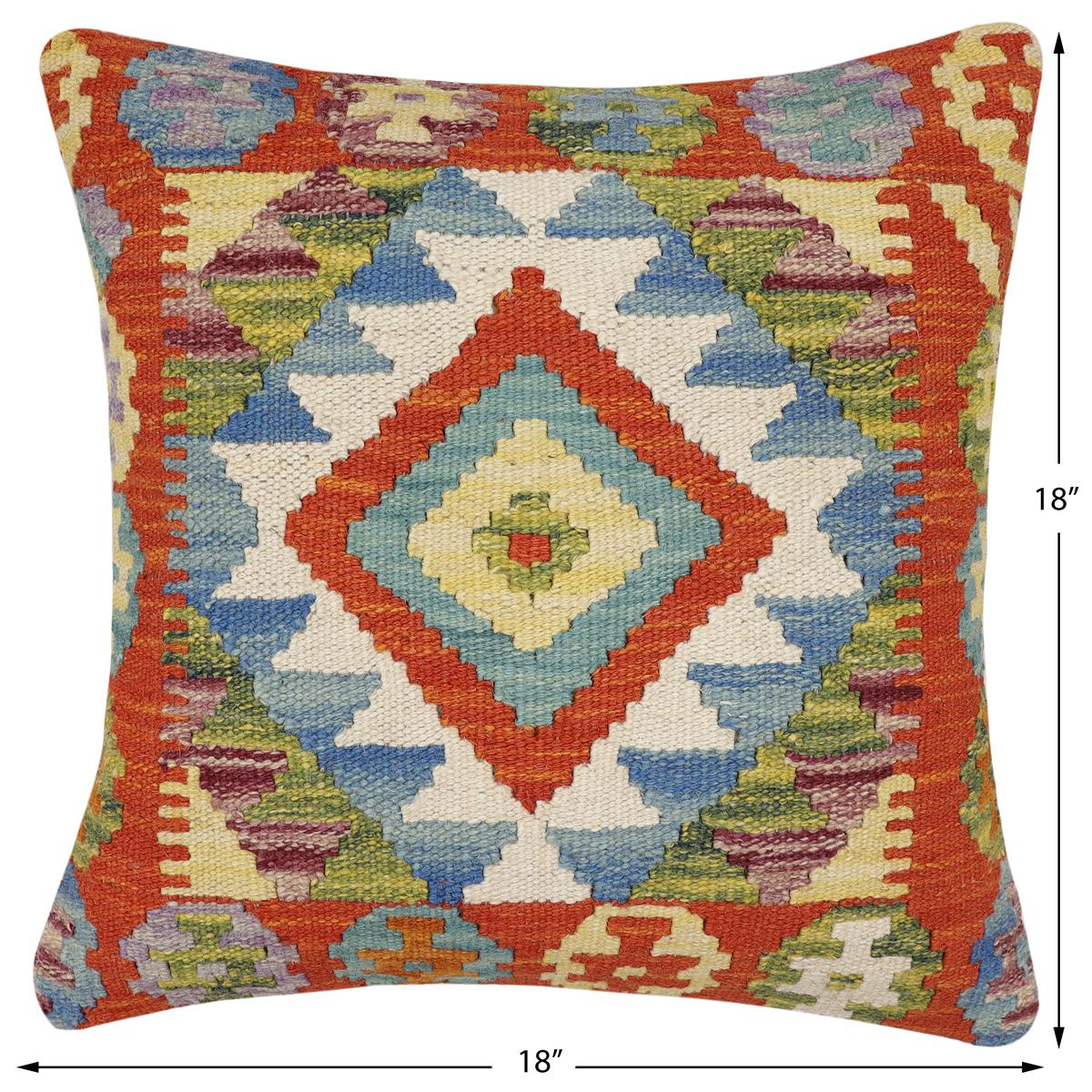 handmade Traditional Pillow Rust Blue Hand-Woven SQUARE 100% WOOL Hand woven turkish pillow2 x 2