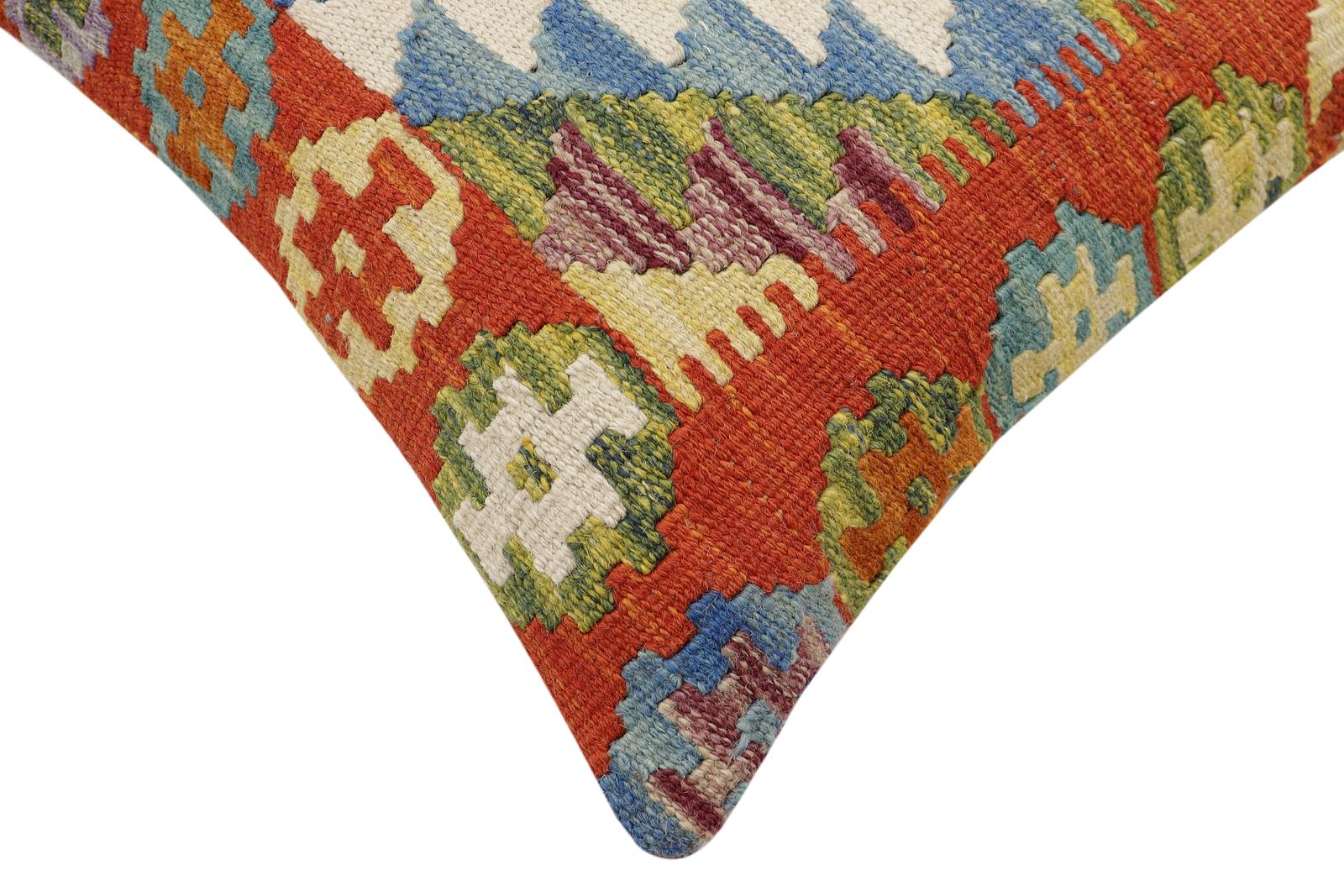 handmade Traditional Pillow Rust Blue Hand-Woven SQUARE 100% WOOL Hand woven turkish pillow2 x 2