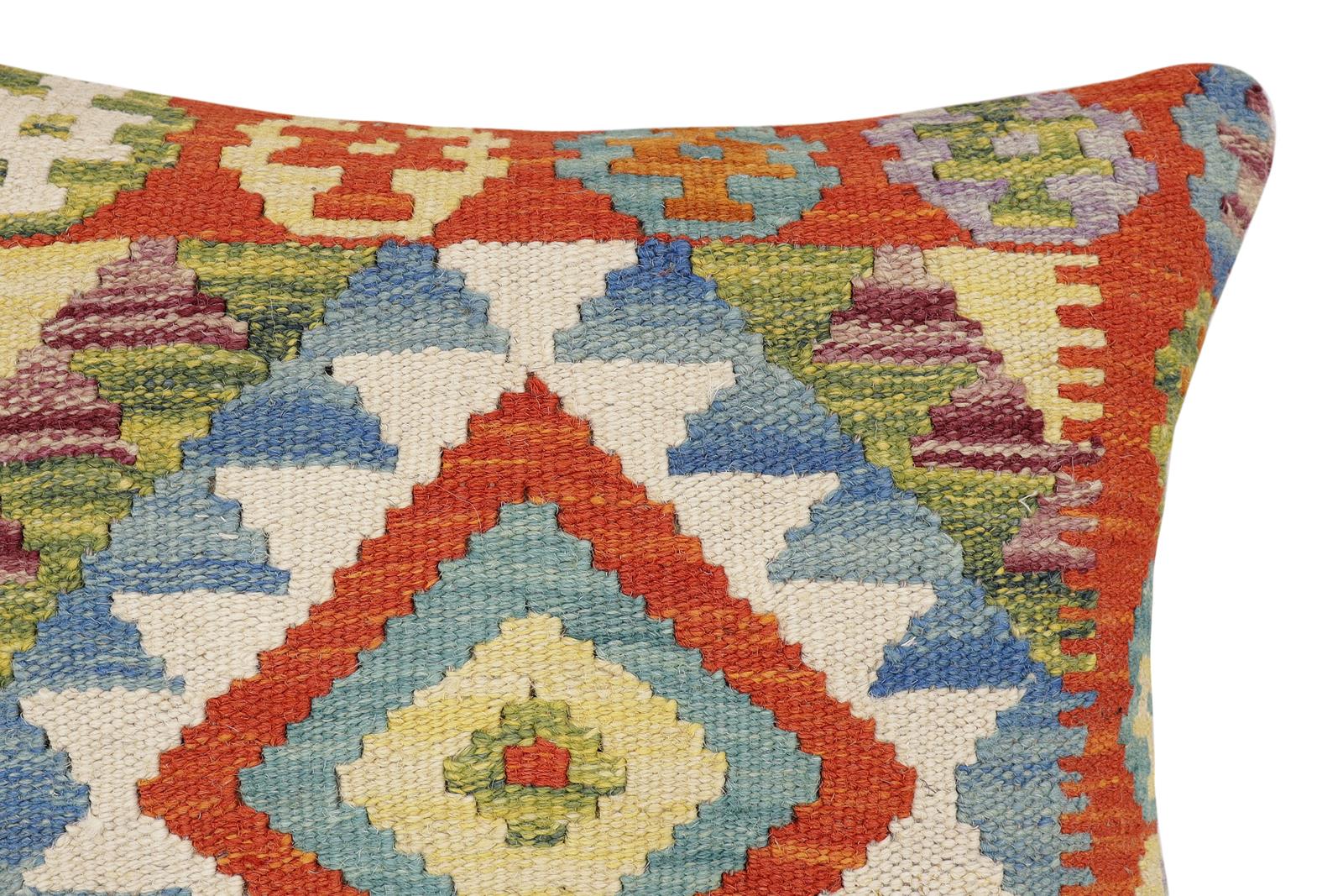handmade Traditional Pillow Rust Blue Hand-Woven SQUARE 100% WOOL Hand woven turkish pillow2 x 2
