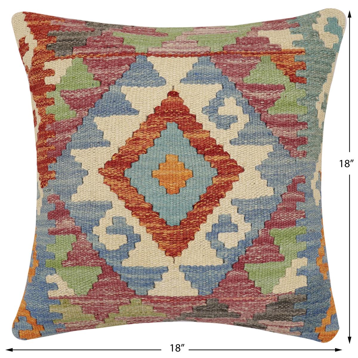 handmade Traditional Pillow Rust Blue Hand-Woven SQUARE 100% WOOL Hand woven turkish pillow2 x 2